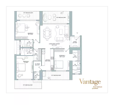 4 BHK apartment floor plan with dimensions at Indiabulls Estate and Club